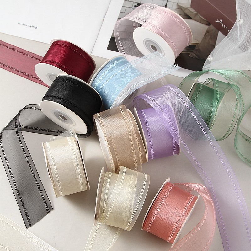 10 Yards Sheer Organza Ribbon Solid Color - DIY Bow Making Floral Gift Wrapping Supplies - Edged Wired Ribbon For Hat Flower Cake Packaging Craft_voghion.com