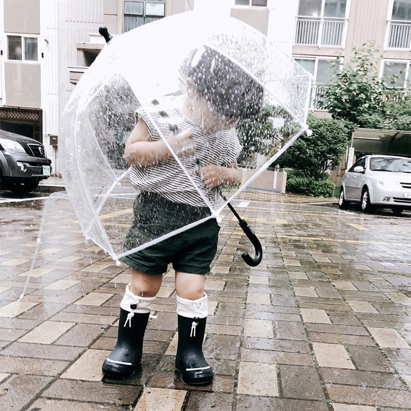 ins Nordic Wind, Japan and South Korea Child long handle Umbrella boy girl Transparent Colour round points with whistles to school Umbrella