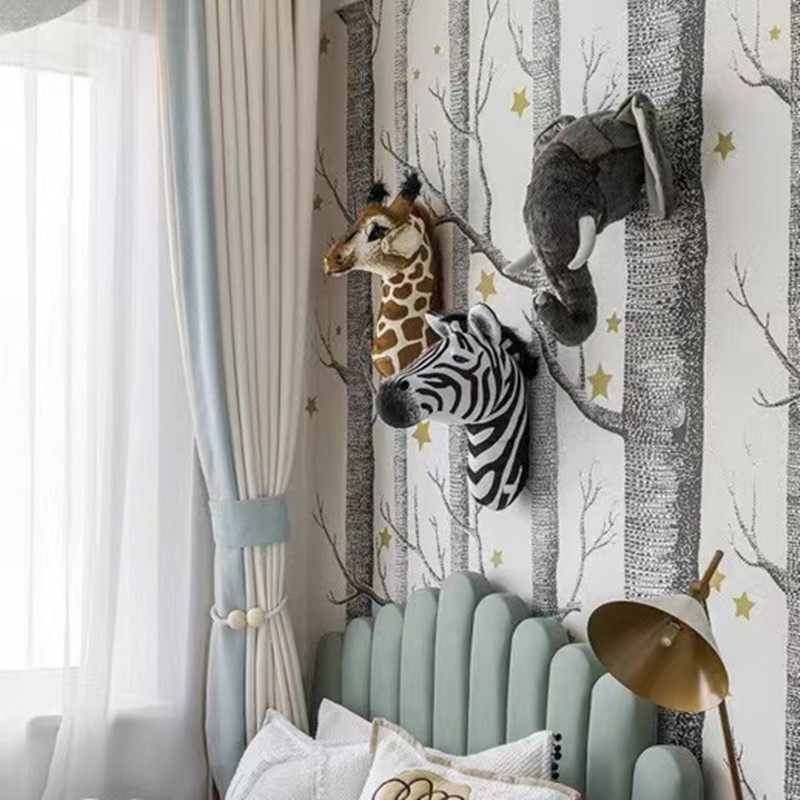 In Nordic wind plush animal headwall hanging elephant elk rhino fox wall decorated children's room decoration
