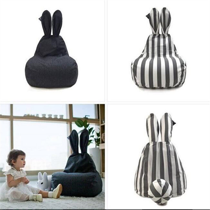 Ins Nordic style stripes cute rabbit ears children lazy sofa removable casual bean bag children's room decoration
