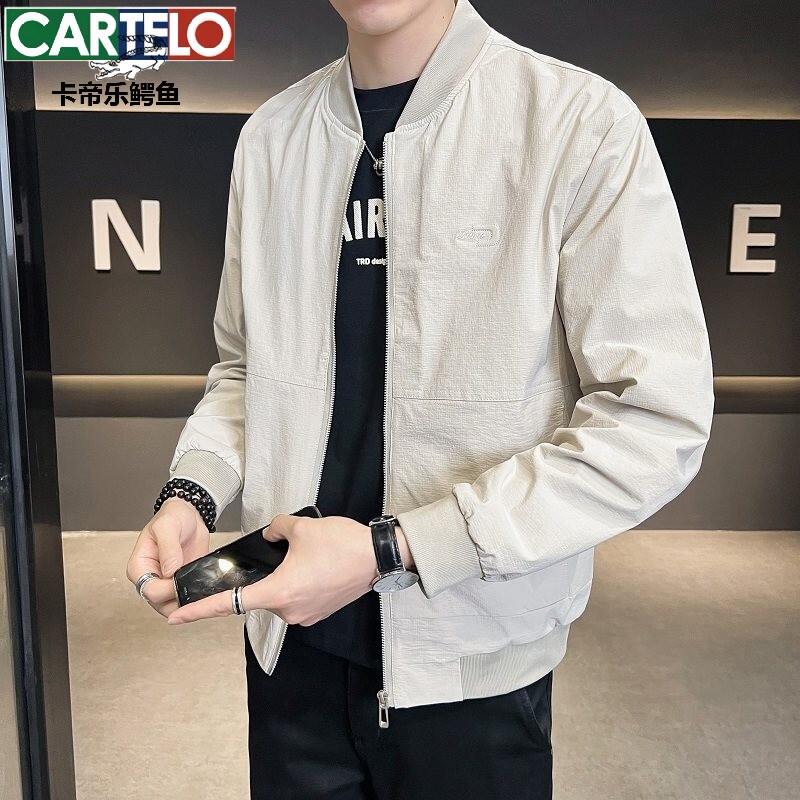 Cartelo Crocodile Baseball Collar Jacket Men's Spring and Autumn New Korean Style Casual Jacket Solid Color Thin Breathable Top
