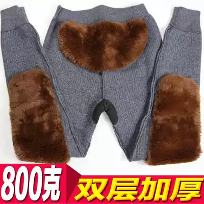 Full worsted men's cashmere wool pants double thick slim knee support waist high waist middle-aged warm pants autumn and winter