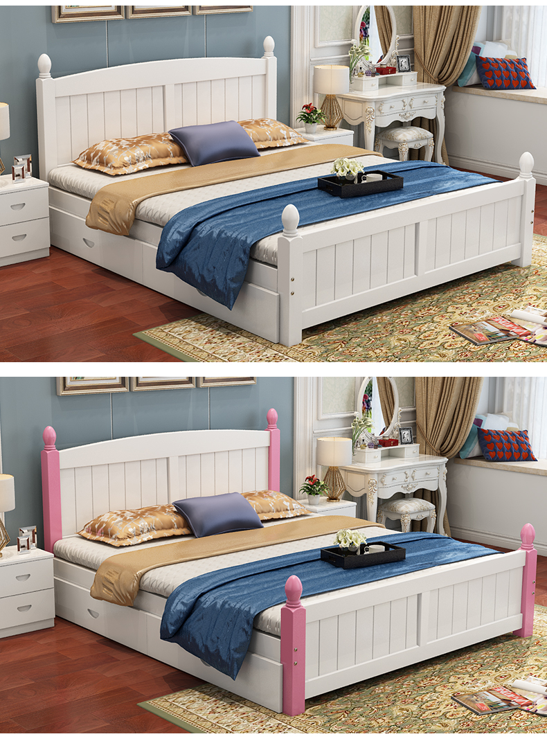 giường gỗ rắn hiện đại nhỏ gọn giường đôi giường công chúa trẻ em Khăn NPC master bedroom 1,5 m 1,8 Miou-out giường - Giường giường bọc nệm