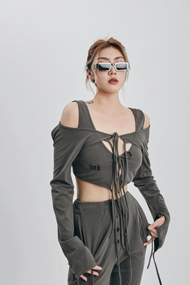 taobao agent 【Xspace】Donotdisturb original slim -body off -shoulder high -waist elastic vest shirt long pants suite
