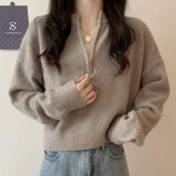 Осенний ретро брендовый милый свитер с молнией, свободный крой, в корейском стиле, в западном стиле