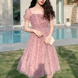 Летняя одежда, милая длинная юбка, шифоновое платье, коллекция 2022, французский стиль, в цветочек