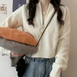 Осенний ретро брендовый милый свитер с молнией, свободный крой, в корейском стиле, в западном стиле
