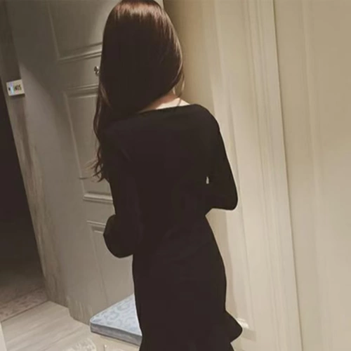 Осенний приталенный мегафон, дизайнерское платье, французский стиль, с рукавом, крой «рыбий хвост»