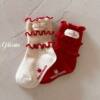 Girls' Autumn and Winter Socks, Mid-Calf Children's Socks, New Year Red Lace Bow Princess Stylish Girl Baby Lace Socks