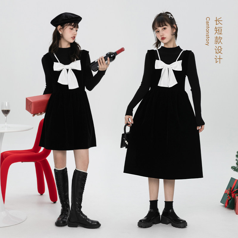 Spot money velvety velvet women a woman a high waist spring autumn new small sub-design sensation in small crowdlength dresses