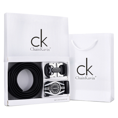 正版CK皮带男头层牛皮双扣头款