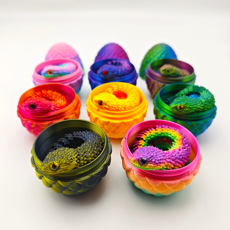 3D Printed Toy Snake Egg Set Viper Figurine Flexible Action Figure Gift Colorful Decoration Creative Trendy Model