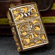 Original zippo lighter genuine zpoo gold-plated silver heavy armor Dragon horse spirit men thickened shell