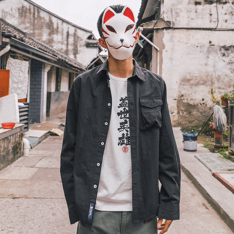 Japanese early spring shirt men's Korean version of the trend casual handsome ins shirt long-sleeved all-match slim coat personality