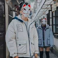 Đàn ông và phụ nữ mùa đông 2018 mới Nhật Bản quần áo cotton ngắn phiên bản Hàn Quốc của những người yêu thích thủy triều dày lên mũ trùm đầu áo khoác mlb