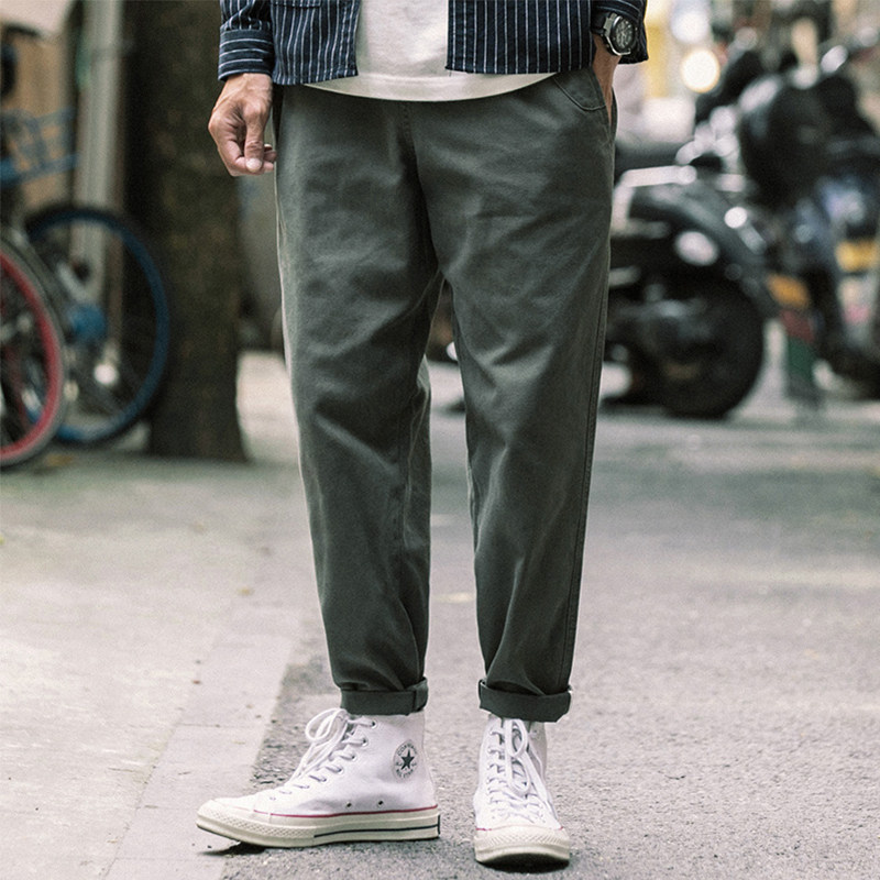 The whole village Japanese Harajuku style pants men's straight loose nine-point pants youth solid color casual all-match tide brand new