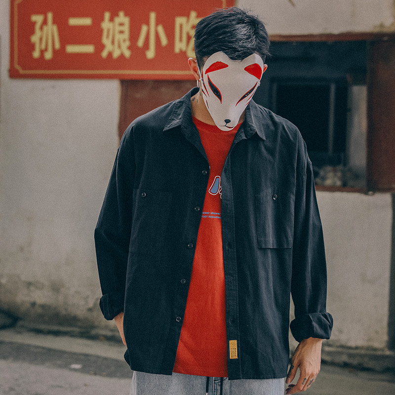 The whole village solid color tooling shirt men's trend Korean casual 2020 new shirt jacket spring handsome teenager