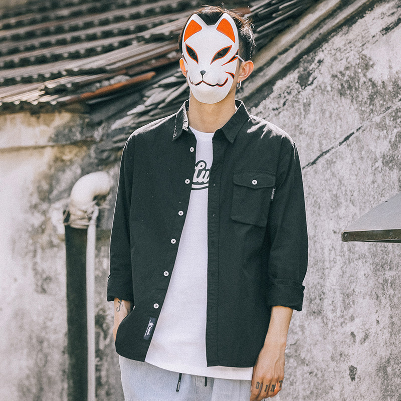 The whole village spring and summer solid color tooling shirt men's trendy all-match casual handsome personality loose Hong Kong style shirt jacket Korean version