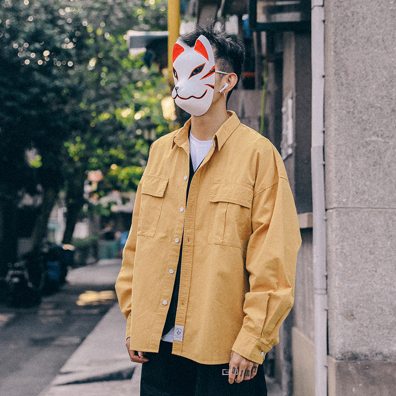 The whole village 2021 spring and autumn Japanese long-sleeved shirt shirt men's loose casual handsome new solid color ins tide brand