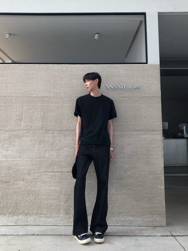 Bufanstudio Old Money Style Red Trim Contrast Stitching Jeans Unisex Raw Denim Slim Fit Flared Long Pants Trendy