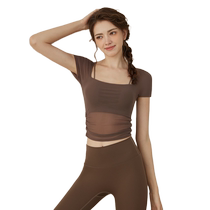 VOJ yoga clothes for women 2024 new fake two-piece mesh one-piece training clothes summer sports quick-drying fitness tops