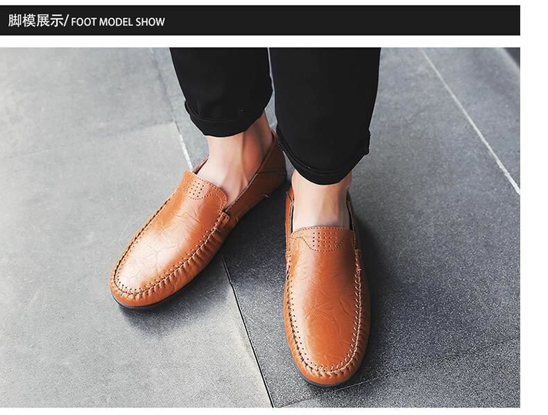 Повседневная обувь 夏季2024新款豆豆鞋男士真皮休闲皮鞋男鞋透气韩版软底懒人鞋子