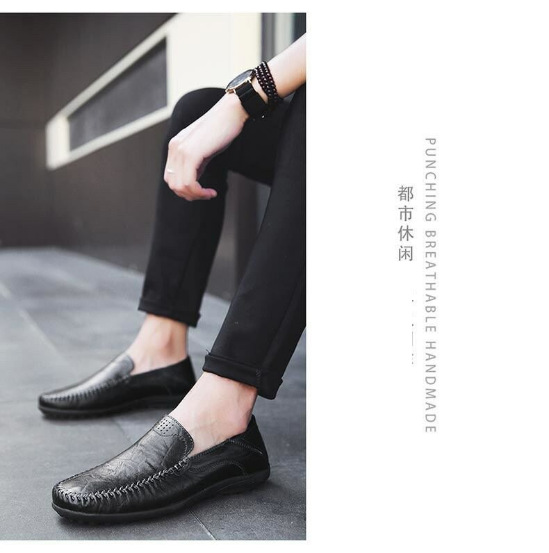 Повседневная обувь 夏季2024新款豆豆鞋男士真皮休闲皮鞋男鞋透气韩版软底懒人鞋子