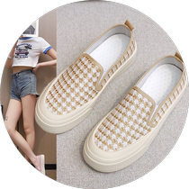 Spring and Autumn old Beijing cloth shoes womens single shoes flat casual shoes Korean style breathable lazy slip-on canvas shoes womens sneakers