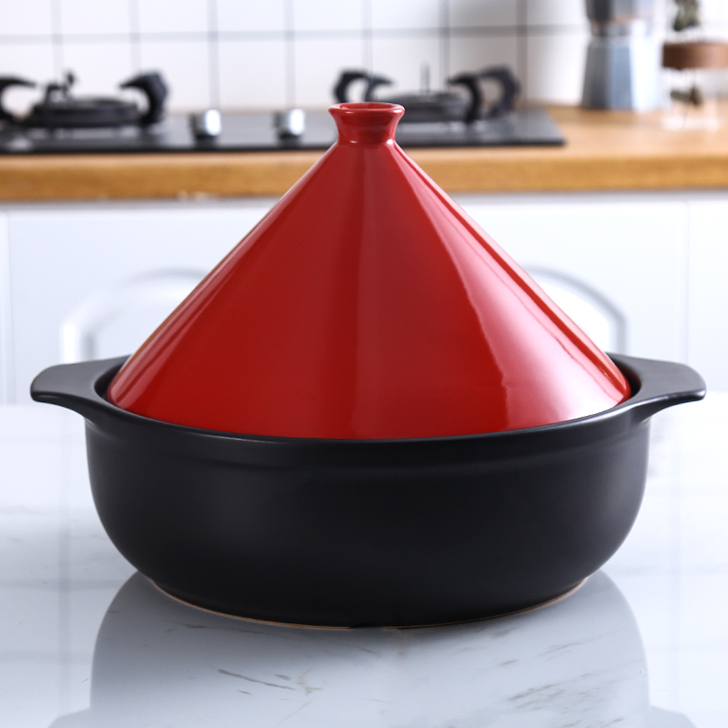 Gumis セラミックタジン鍋 30CM 拡大キャセロール 家庭用ガスコンロ 高めカバー 粘土 モロッコ風シチュー鍋