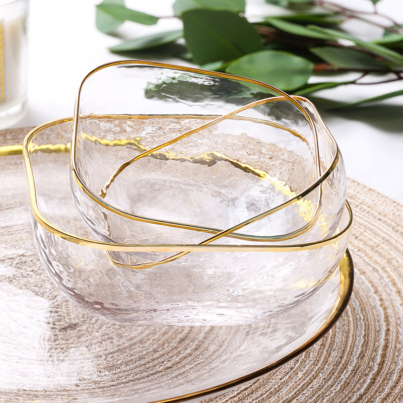 Upscale European-style salad bowls dessert swallows vegetables Home heat resistant transparent Nordic Phnom Penh hammered glass fruit tray