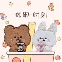 Cute cartoon plush bear patch milk tea embroidery sticker Rabbit Dragon bag DIY decorative sticker self-adhesive cloth