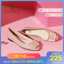 Camel 2021 spring womens shoes new fashion shallow shoes elegant temperament cowhide flat shoes retro square head single shoes