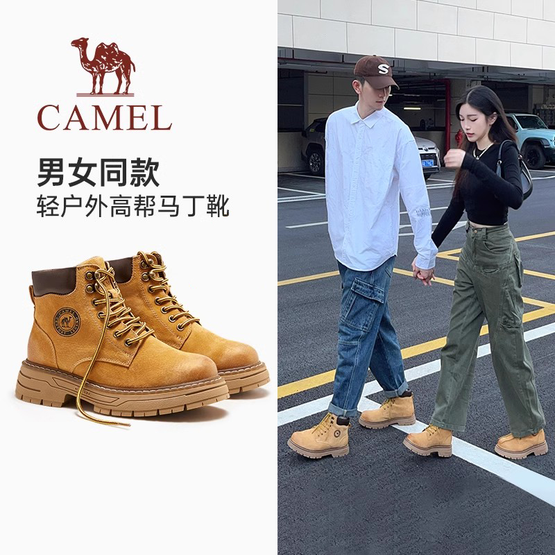 [キャメルアーマー] マーティンブーツ メンズ 春 カップル スタイル ビッグイエローブーツ アウトドア ハイキングブーツ 厚底 ハイトップ ワークブーツ