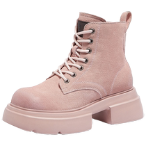 Camel Womens Shoes 2024 Autumn New Genuine Leather Fashion Thick Heel Fashion Boots Daily Commuting Martin Boots Heightened Short Boots