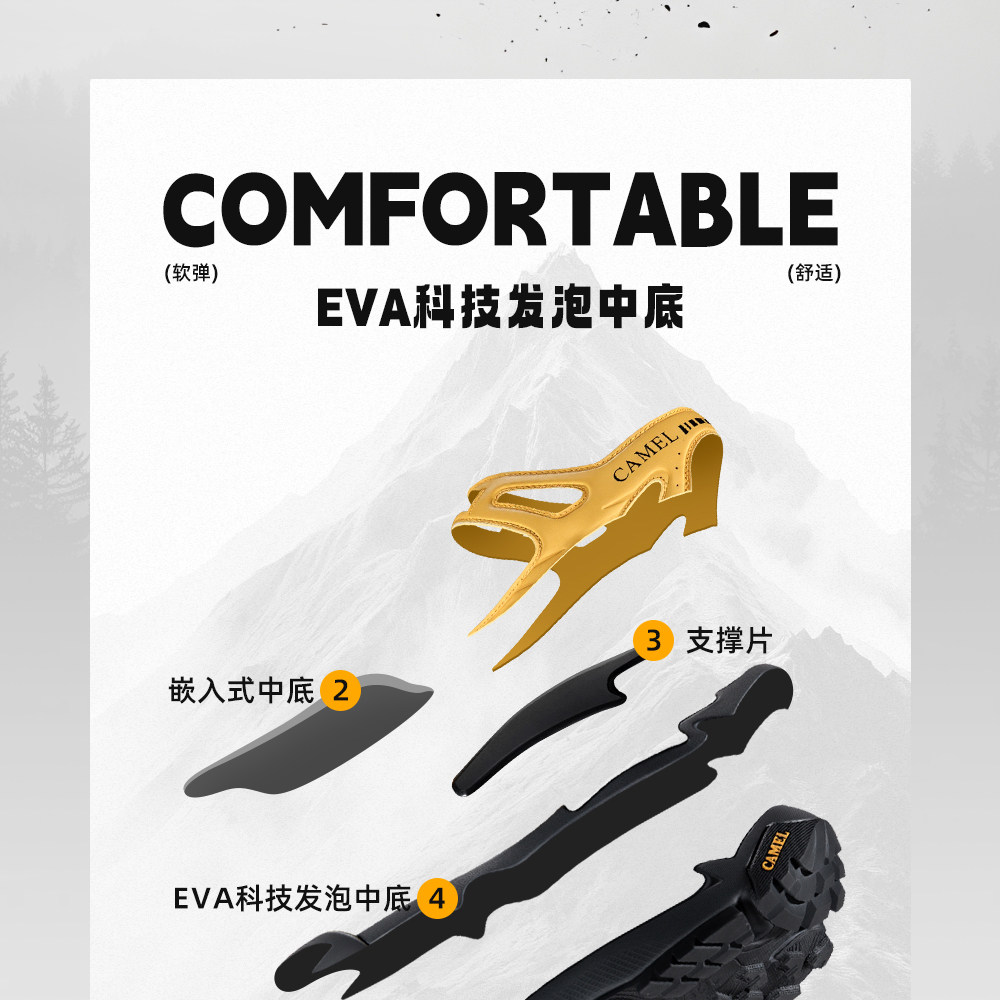 Мода повседневная обувь 【云山二代】骆驼登山鞋男秋季新款户外徒步鞋透气舒适运动鞋女 Camel