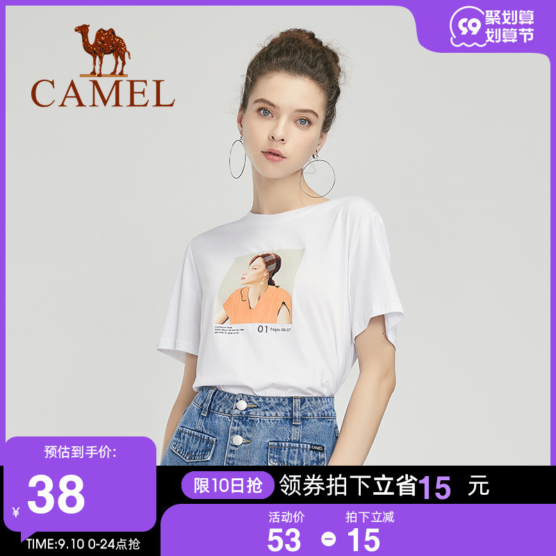 Camel 2022 summer new round neck short-sleeved T-shirt female student all-match loose T-shirt top trend