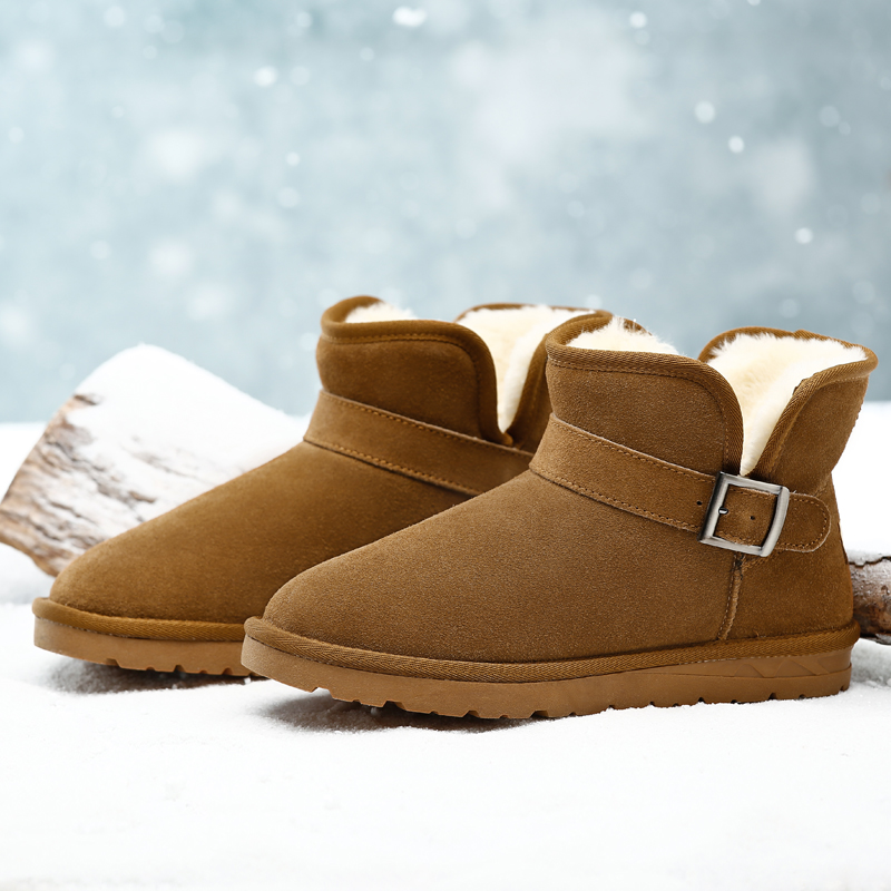 Camel/骆驼雪地靴男冬季男靴真皮牛皮加绒保暖雪地棉鞋男短筒靴子_英家券