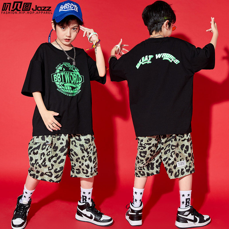 Street Dance Children Boomer Boy Hiphop Clothing Tide Cool Handsome Suit BAO WELN Shorts Loose Handsome Short Sleeve Summer
