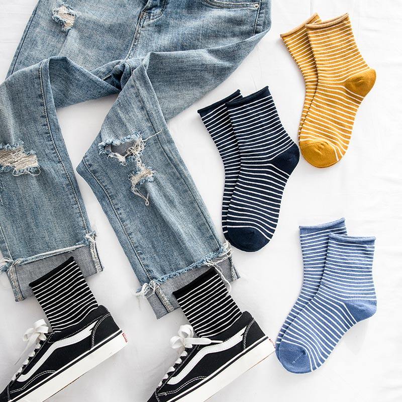 Striped socks women's tube socks spring and autumn Korean cute Japanese Korean version ulzzang stockings summer thin section
