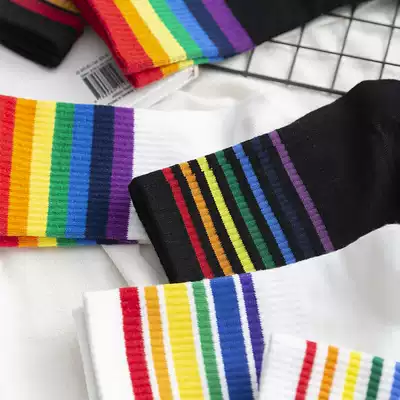 Rainbow socks female ins tide tube socks spring and autumn all-match street student sports Korean version of the college style thin straight tube