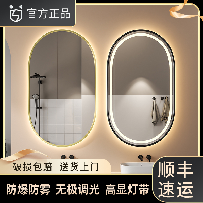 Oval Bathroom Mirror with Aluminum Alloy Frame, Led Light, Smart Mirror for Bathroom, Anti-Fog Vanity Mirror, Wall-Mounted