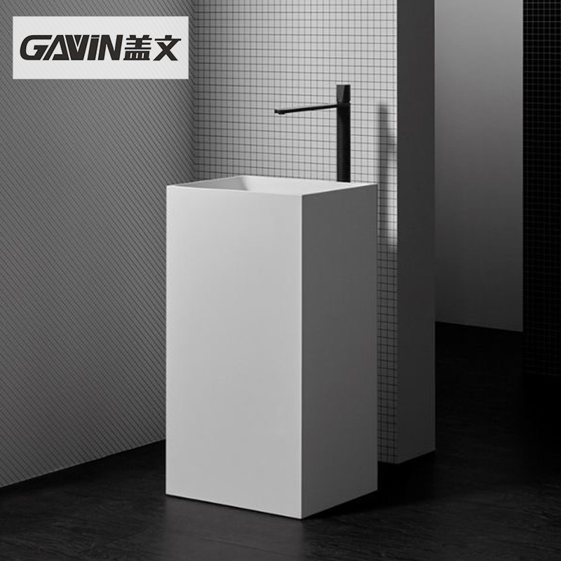 One-piece artificial stone column basin balcony wash square bathroom home mini wash basin floor-to-ceiling wash stand