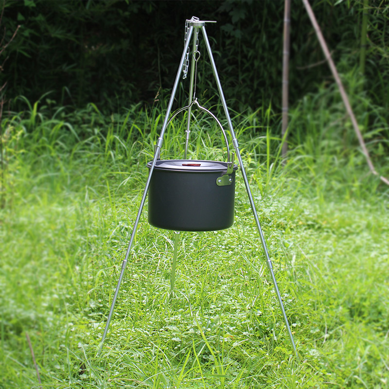 Outdoor Set Pan Tripod Portable Grilled Chicken Duck Barbecue Rack Camping Mountaineering Expeditions Self-Driving Hanger Bracket
