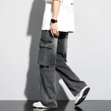 Джинсы, мужские летние штаны для отдыха, в американском стиле, подходит для подростков, свободный прямой крой