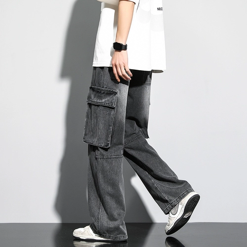 Джинсы, мужские летние штаны для отдыха, в американском стиле, подходит для подростков, свободный прямой крой