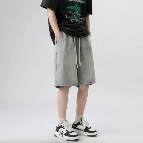 Летние тонкие шорты, штаны, мужские джинсы, в американском стиле, свободный прямой крой