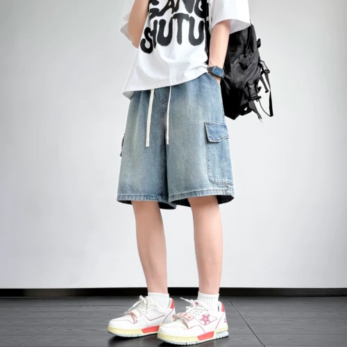 猎璞 Летние штаны, износостойкая джинсовая юбка, ретро шорты, оверсайз, в американском стиле