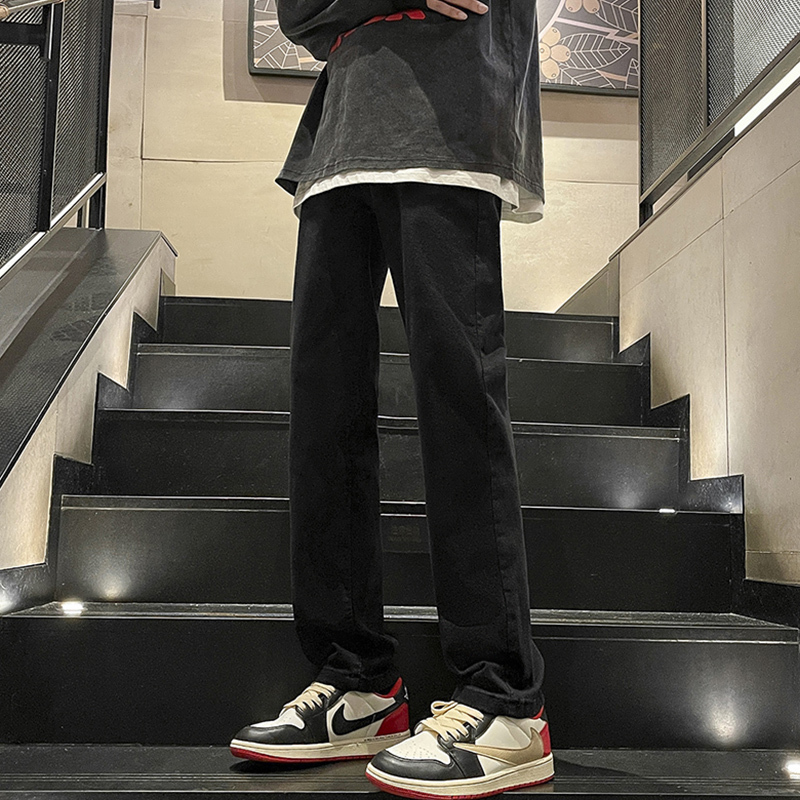 Lepu Black Jeans for Men, Autumn Season, Loose Straight-Leg Slim-Fit Long Pants, New American-Style Casual Trousers for Men