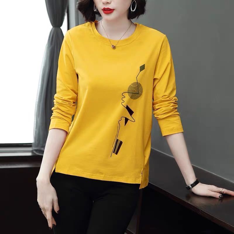 Momo's Mo Rishang (counter) fashion new temperament pure cotton long-sleeved T-shirt 2021 new women's clothing