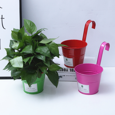 Wrought iron flower iron hanging bucket flower pot pastoral adhesive hook flower pot Japanese flower bucket balcony shop props White